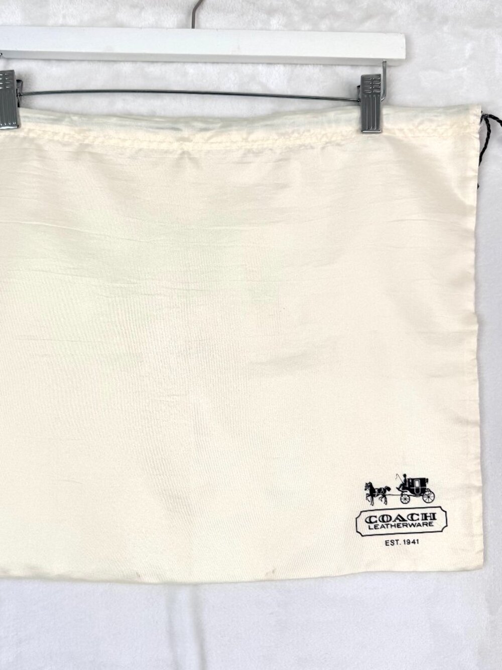 Authentic COACH Satin Handbag Dust Bag Cream Brown Drawstring Logo 19.5 x 15.25"